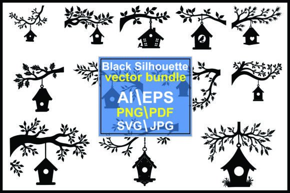 Birdhouse Tree Silhouette: Graphics & Illustrations