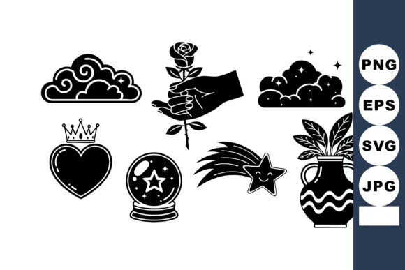 Black and White Mystical Vector Icons Wi: Graphics & Illustrations