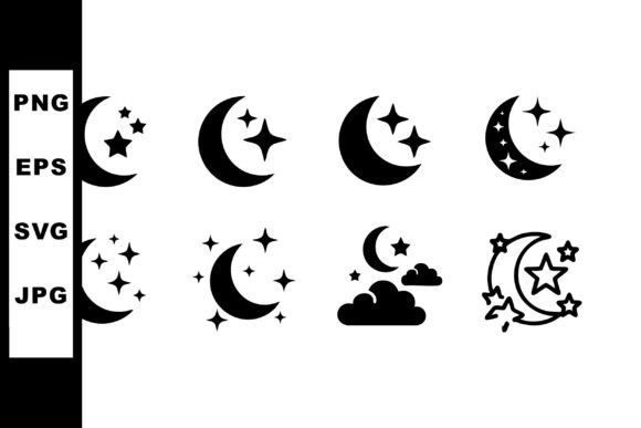 Black Crescent Moon & Stars Graphics and Illustrations