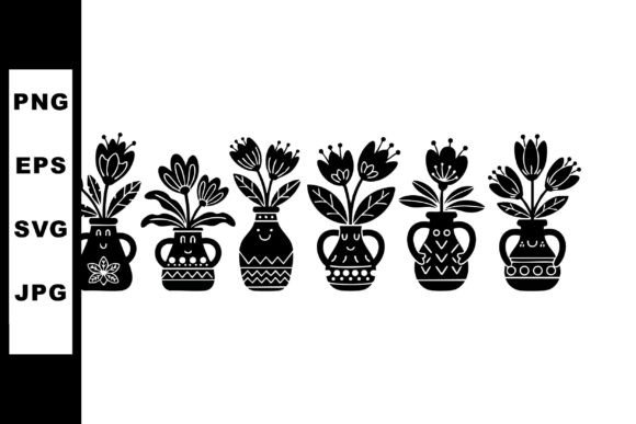 Black Silhouette Flower Pots: Graphics & Illustrations