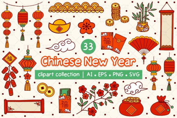 Chinese New Year Clipart Set: Graphics & Illustrations