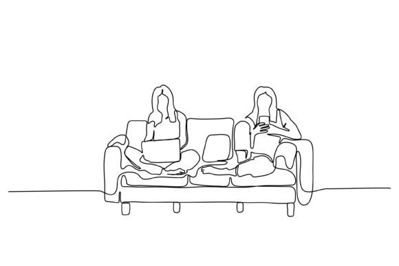 Continuous Line Design of Two Women Graphics and Illustrations