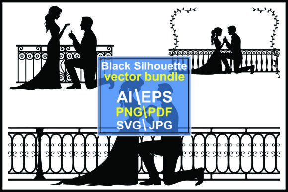 Couple Proposing on Balcony Silhouettes Graphics