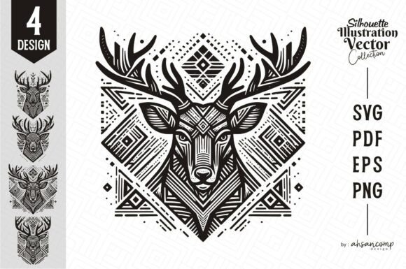 Deer Head Woodcut Vector: Graphics & Illustrations