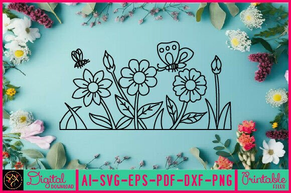 Flower Line Art SVG: Graphics & Illustrations