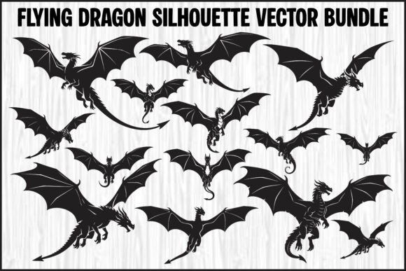 Flying Dragon Silhouette Vector Bundle: Bold Graphics & Illustrations
