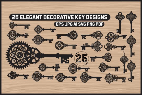 Ornate Vintage Key Silhouette: Graphics & Illustrations