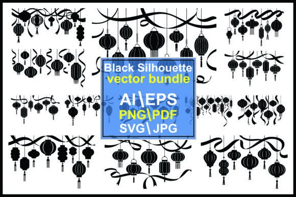 Silhouette Chinese Lanterns Graphics & Illustrations