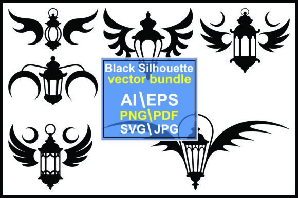 Silhouette Lanterns with Wings: Gothic Graphics & Illustrations