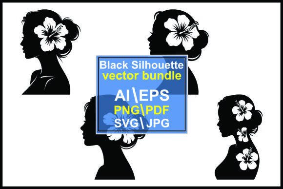 Silhouette Profile of Women with Hibiscu Graphics