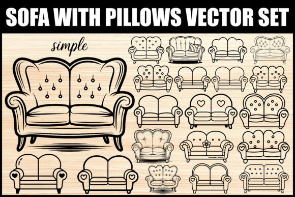 Sofa with Pillows Vector Bundle: Graphics and Illustrations
