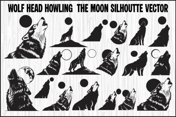 Wolf Head Howling at the Moon: Bold Graphics and Illustrations