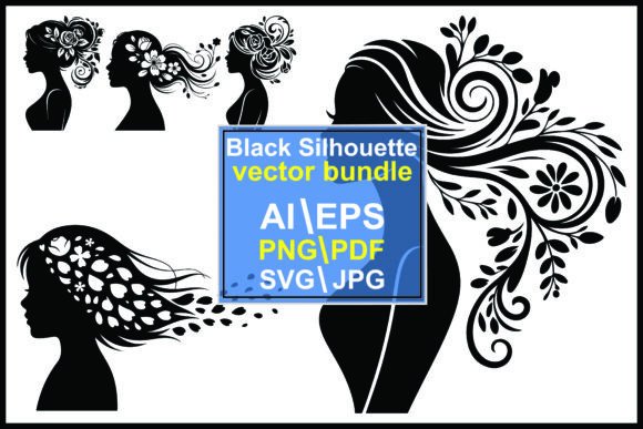 Woman with Flower in Hair Silhouette Graphics